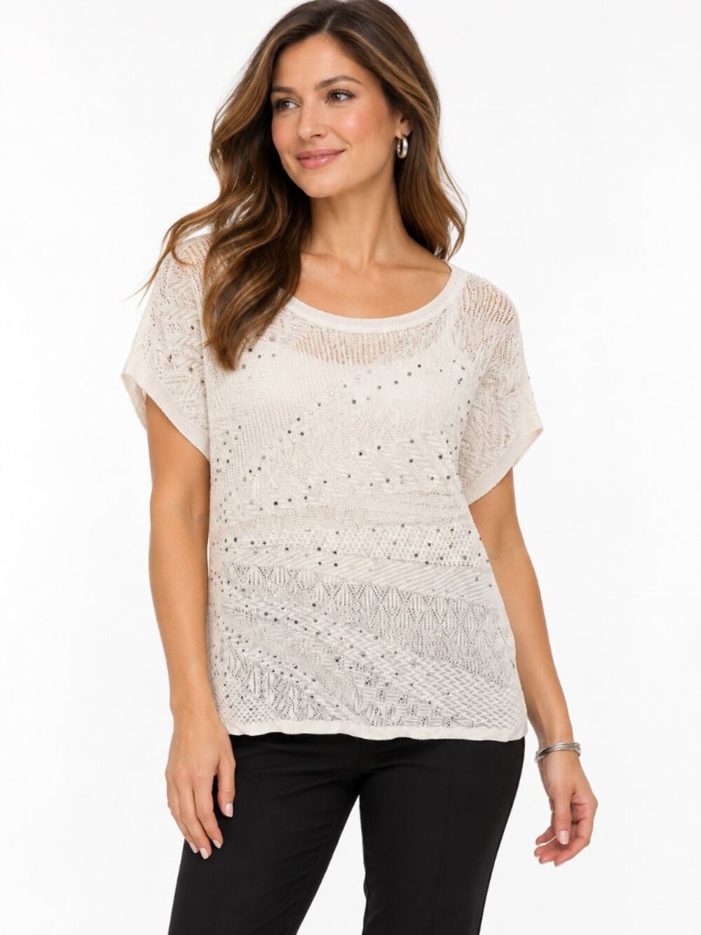 White House Black Market White Lightweight Embellished Sweater